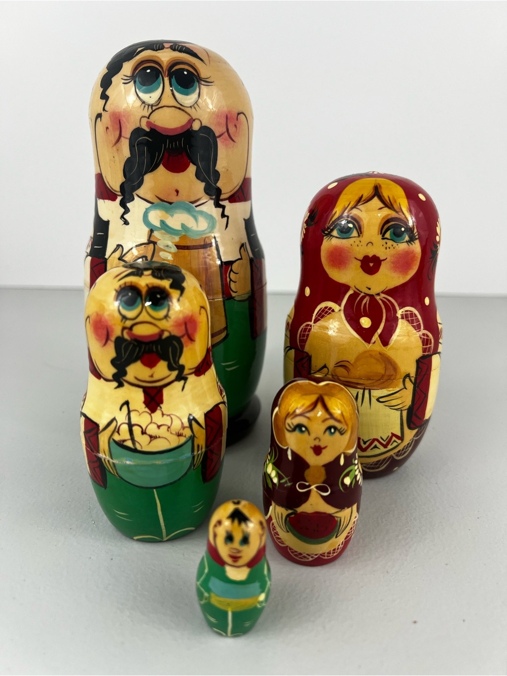 Signed Ukrainian Family Nesting Dolls 5pc Set